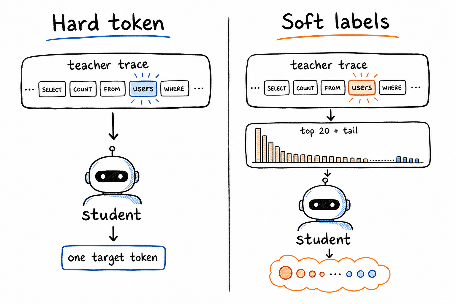 Hard token versus soft labels